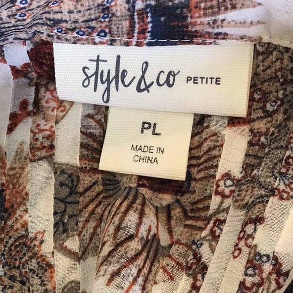 Style & Company Batik Dreams Long Sleeve Button Down Floral Blouse NEW - Picture 2 of 8